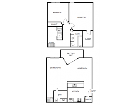 Floor plan for 2 beds, 1.5 baths, 1012 sqft